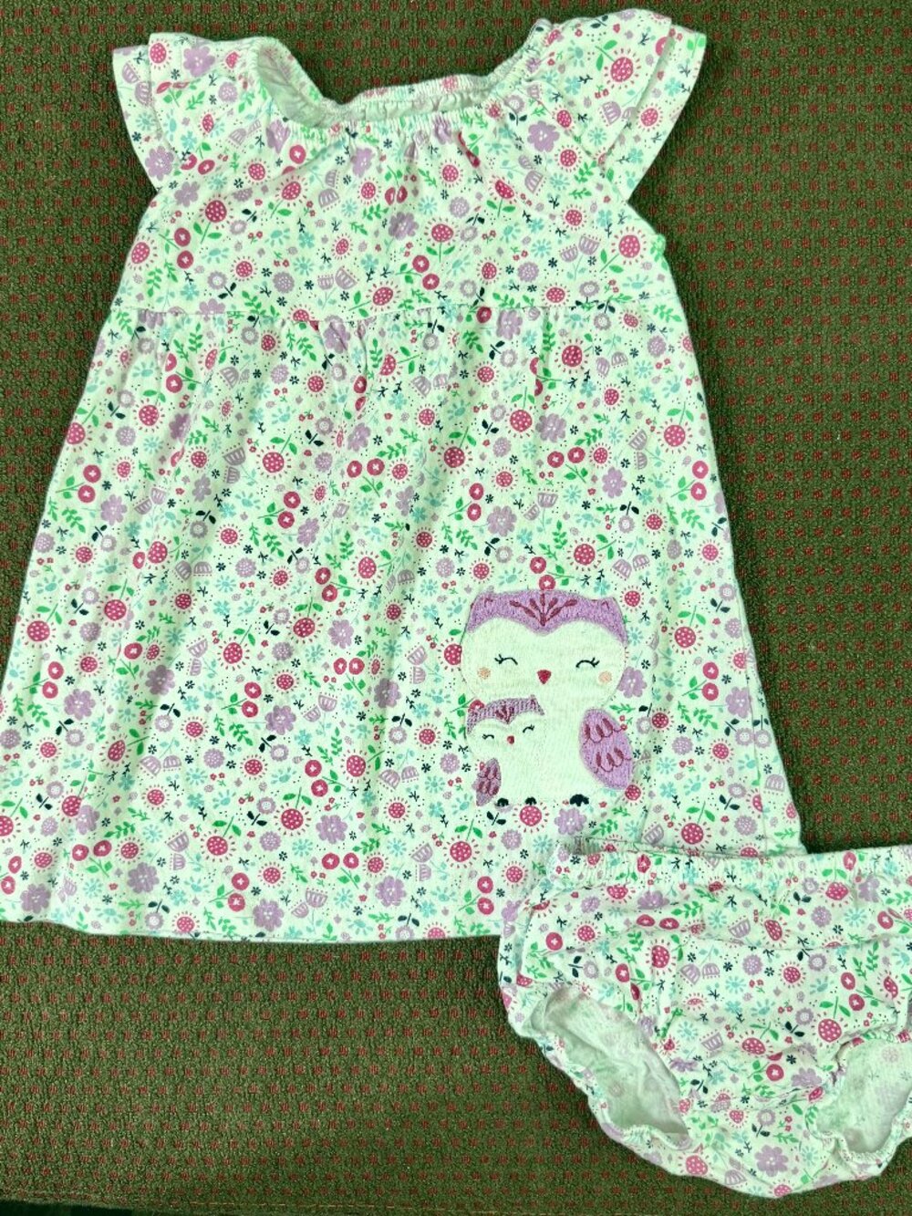 Child of Mine Carter's Owl Floral Dress & Bloomer Set Baby Girl 18 Months EUC
